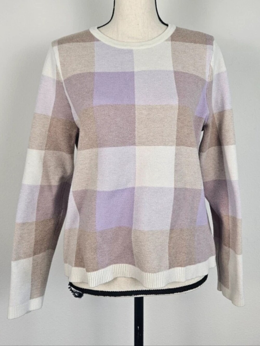 Tahari Checkered Crew Neck Sweater Women's Size XL